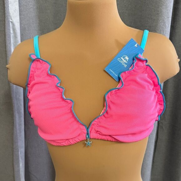 CUPSHE Pink and Blue Ruffle Bikini Set - Picture 4 of 15